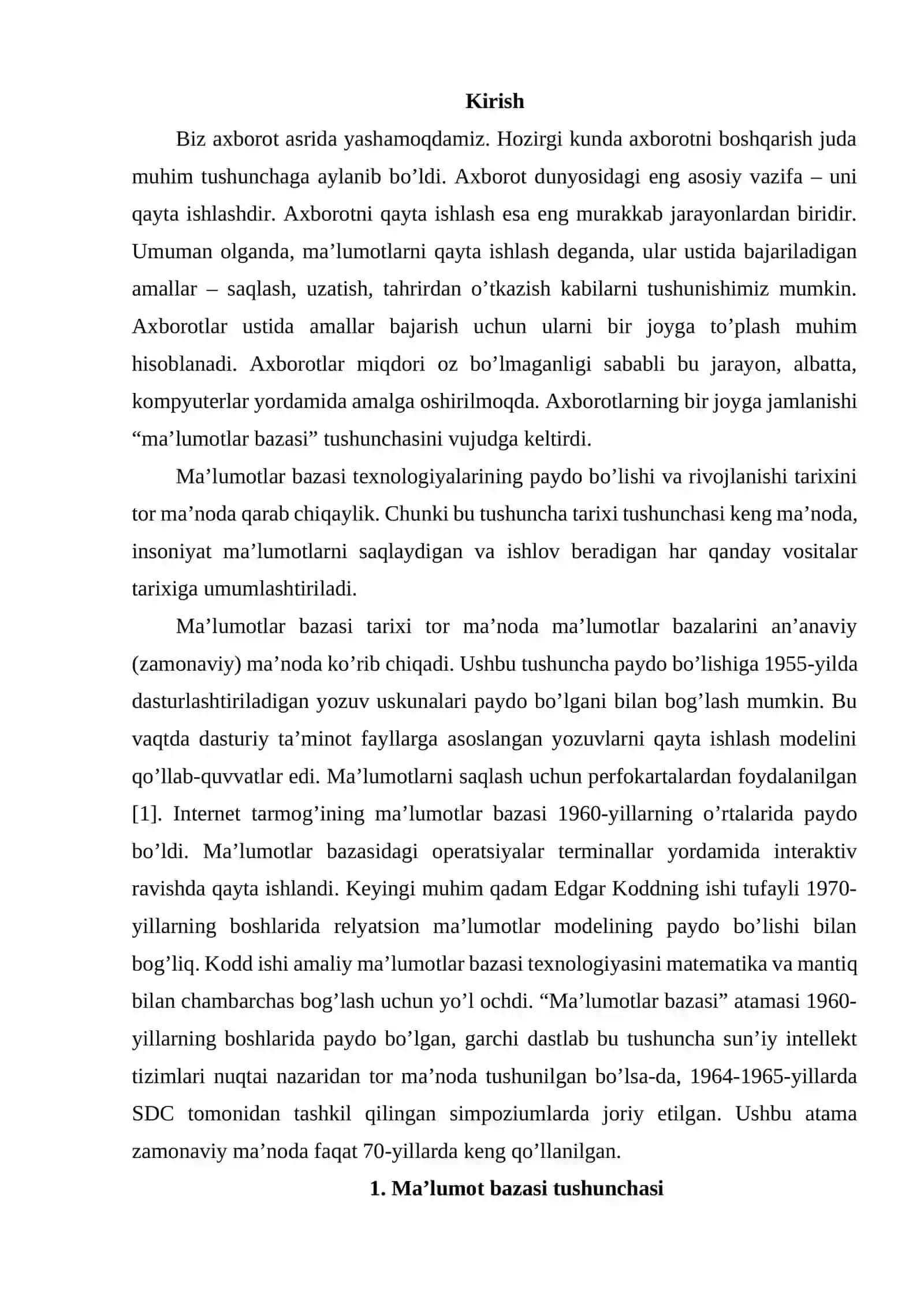 MA’LUMOTLAR BAZASI TEXNOLOGIYALARI FANIDAN 2