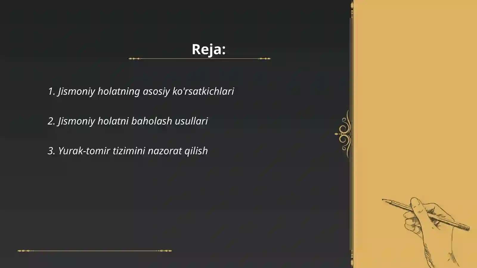 Tananing jismoniy holatini nazorat qilish uslibiyatini o`zlashtirish 2