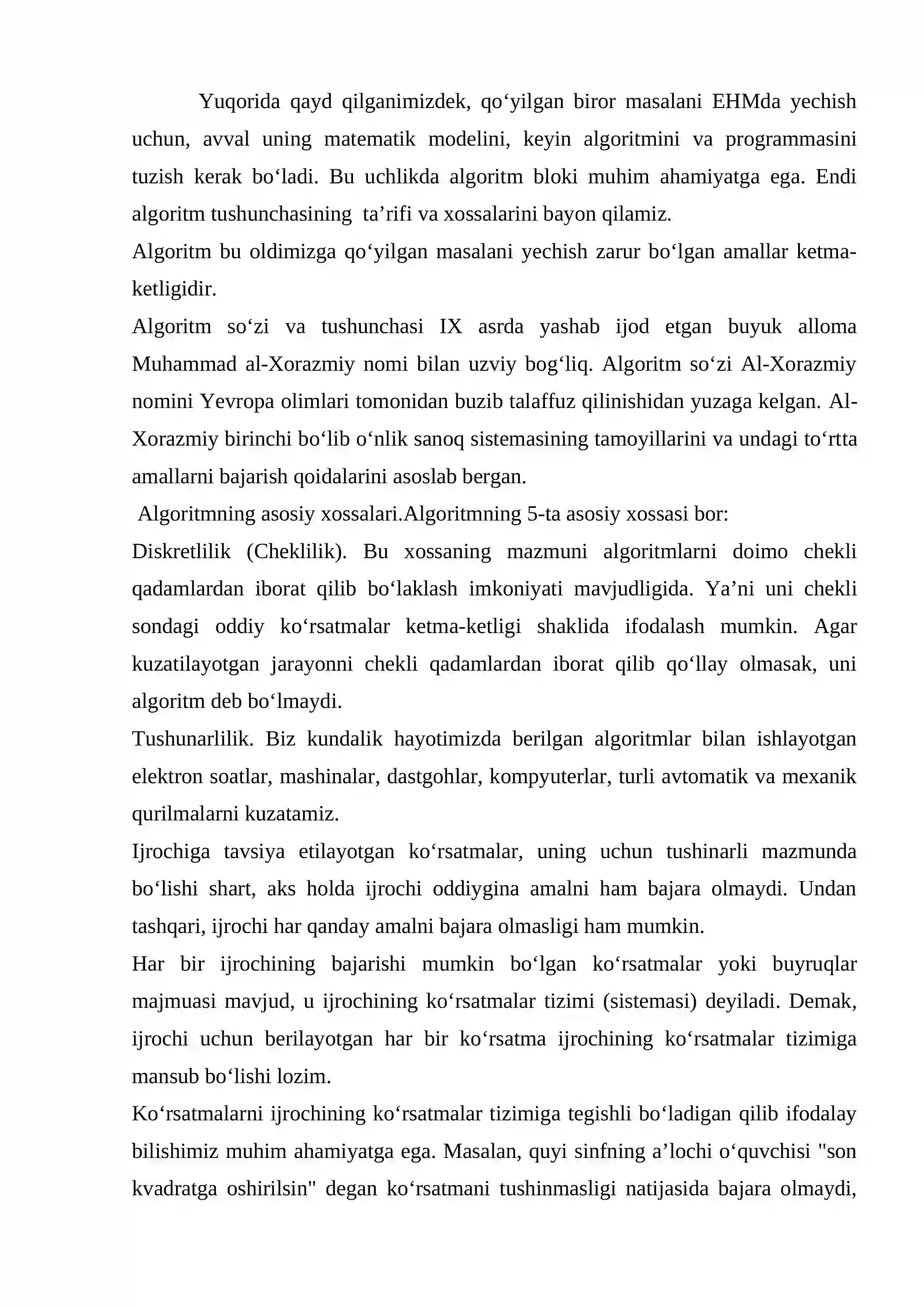 Algoritmning Tushunchasi va Xossalari 2