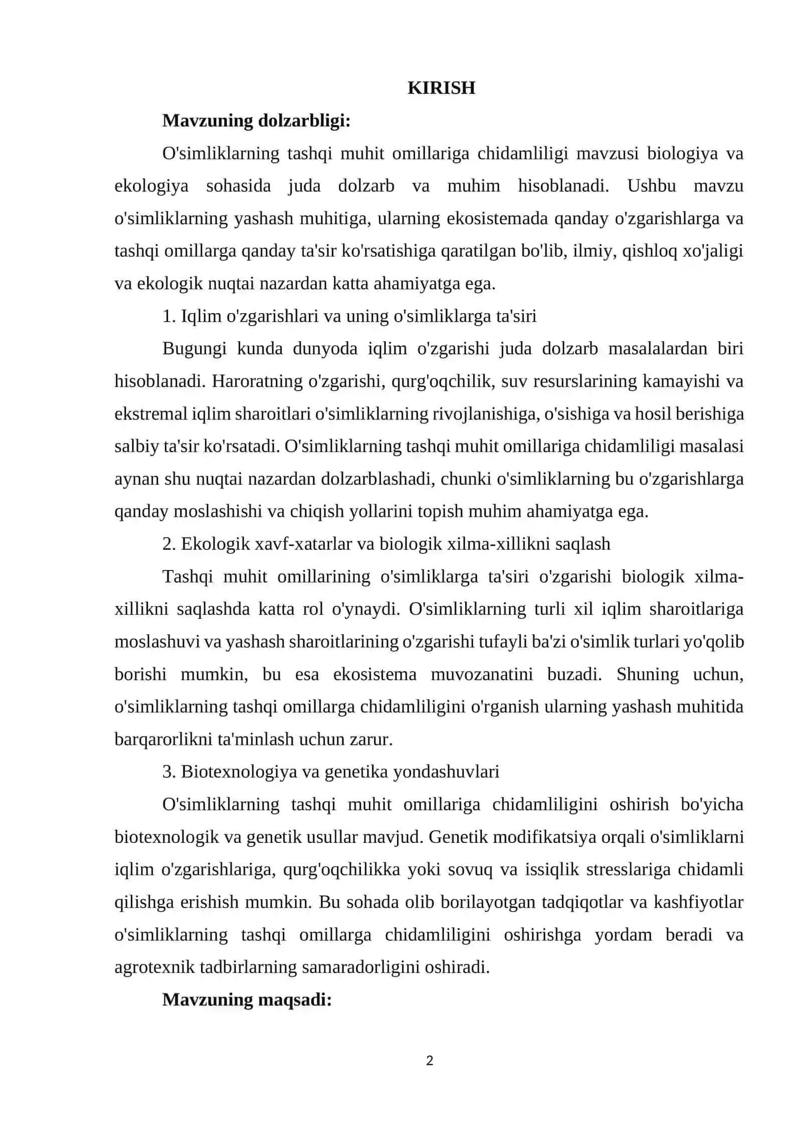 O'simliklarning tashqi muhit omillariga chidamliligi 2