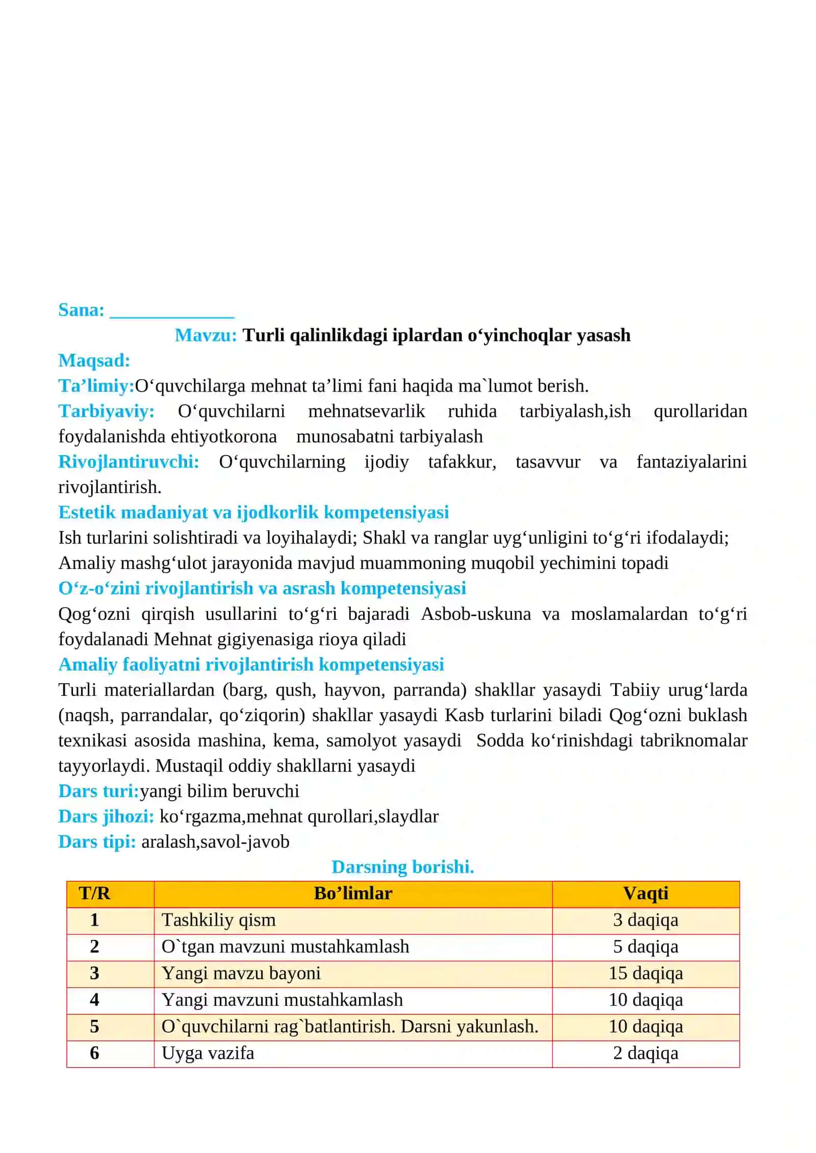 3-sinf Texnologiya fanidan Turli qalinlikdagi iplardan o'yinchoqlar yasash dars ishlanma 2