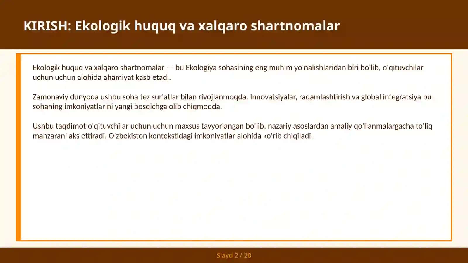 Ekologik Huquq va Xalqaro Shartnomalar 2