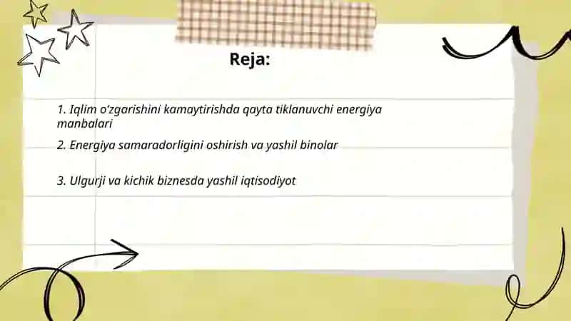Yashil iqtisodiyot va iqlim oʻzgarishiga qarshi global oʻzgarishlar 2
