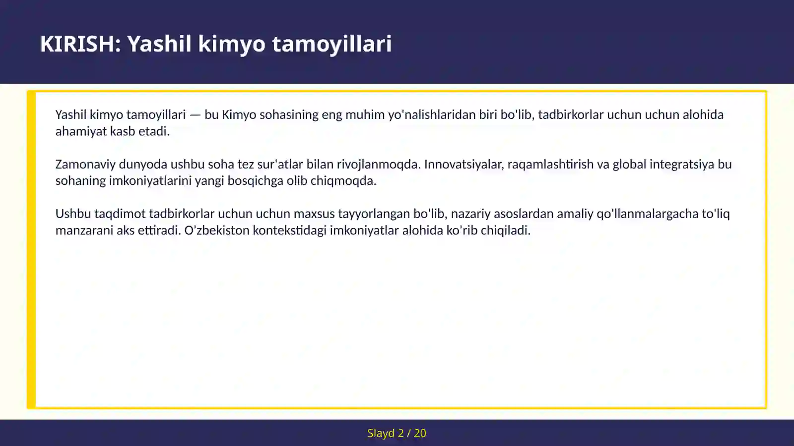 Yashil kimyo tamoyillari 2