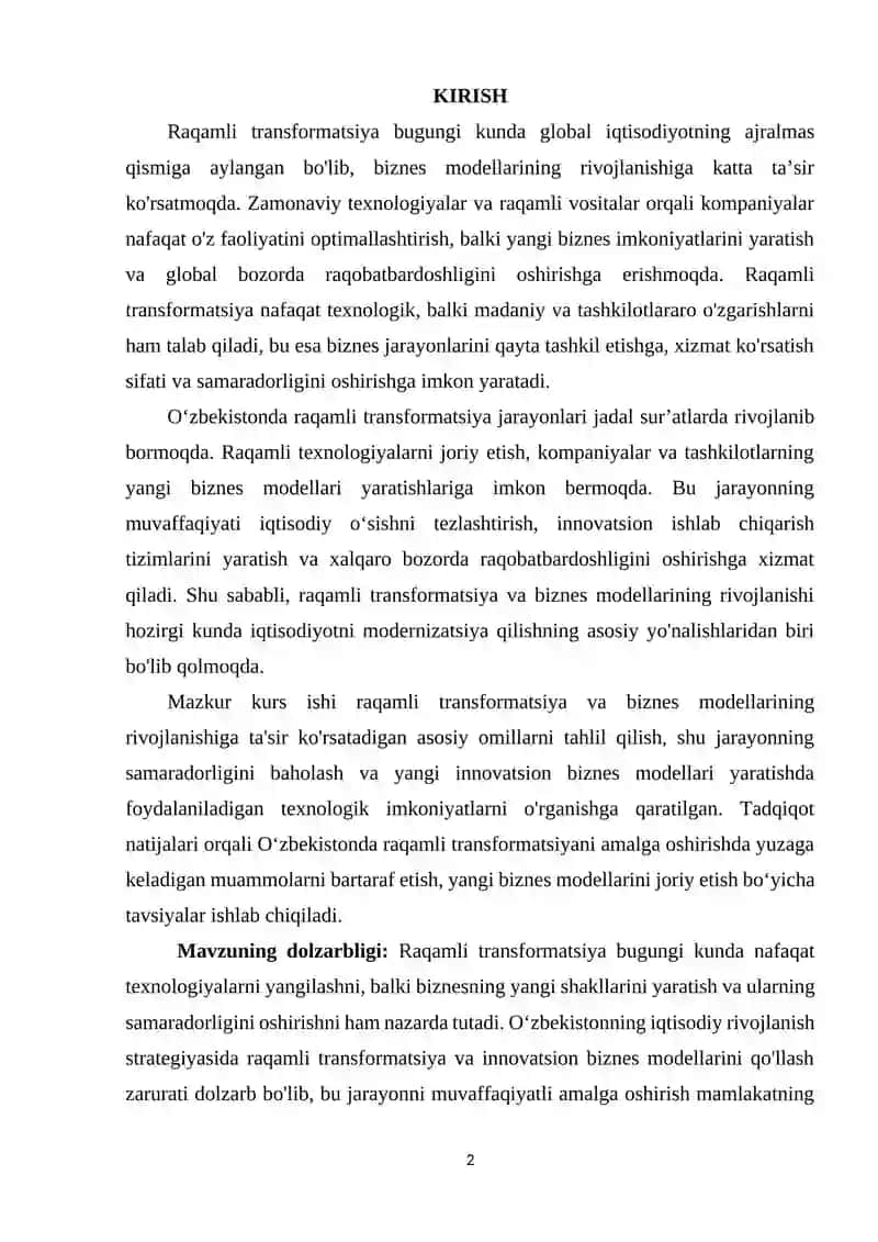 Raqamli transformatsiya va biznes modellarining rivojlanishi 2