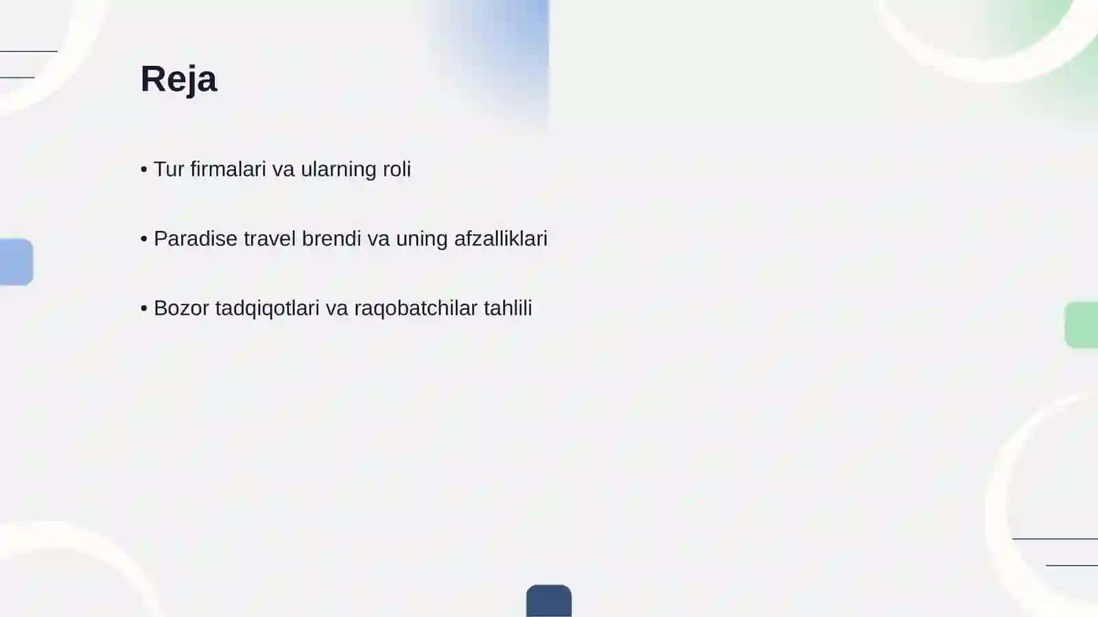Paradise travel nomli tur firma ochish mavzusida 2