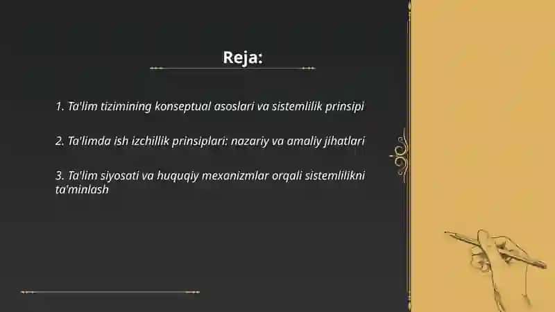 Ta'limning tizimlilik va ish izchillik prinsiplarini amalga oshirish qoidalari 2