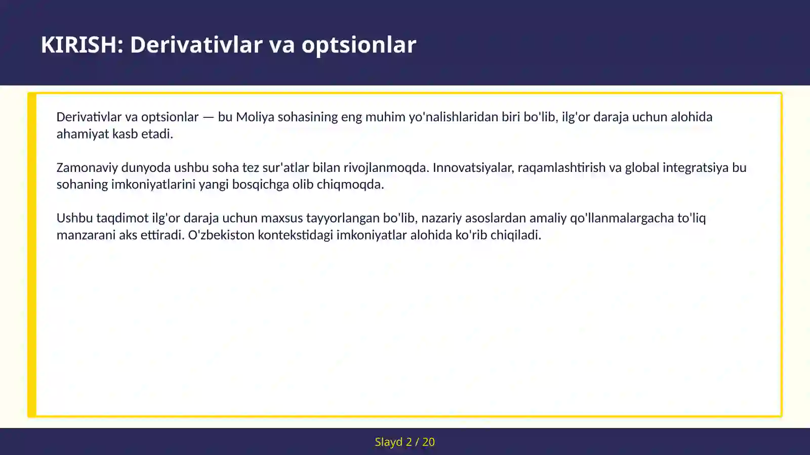 Derivativlar va optsionlar 2