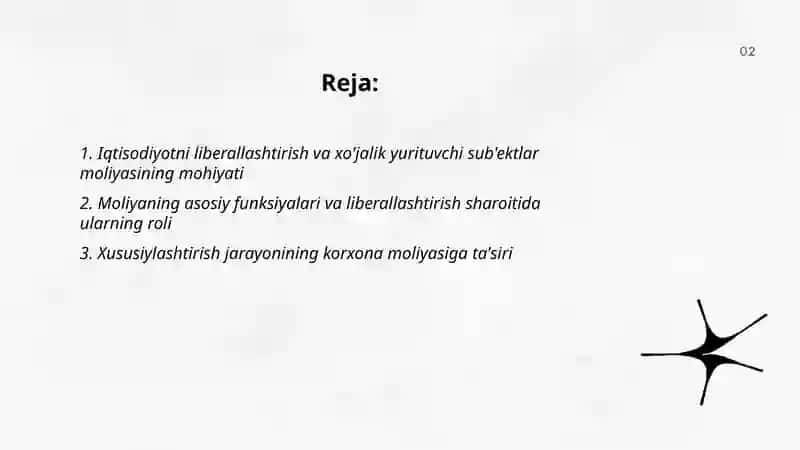 Iqtisodiyotni liberallashtirish sharoitida xo'jalik yurituvchi sub'ektlar moliyasining mohiyati va funksiyalari 2