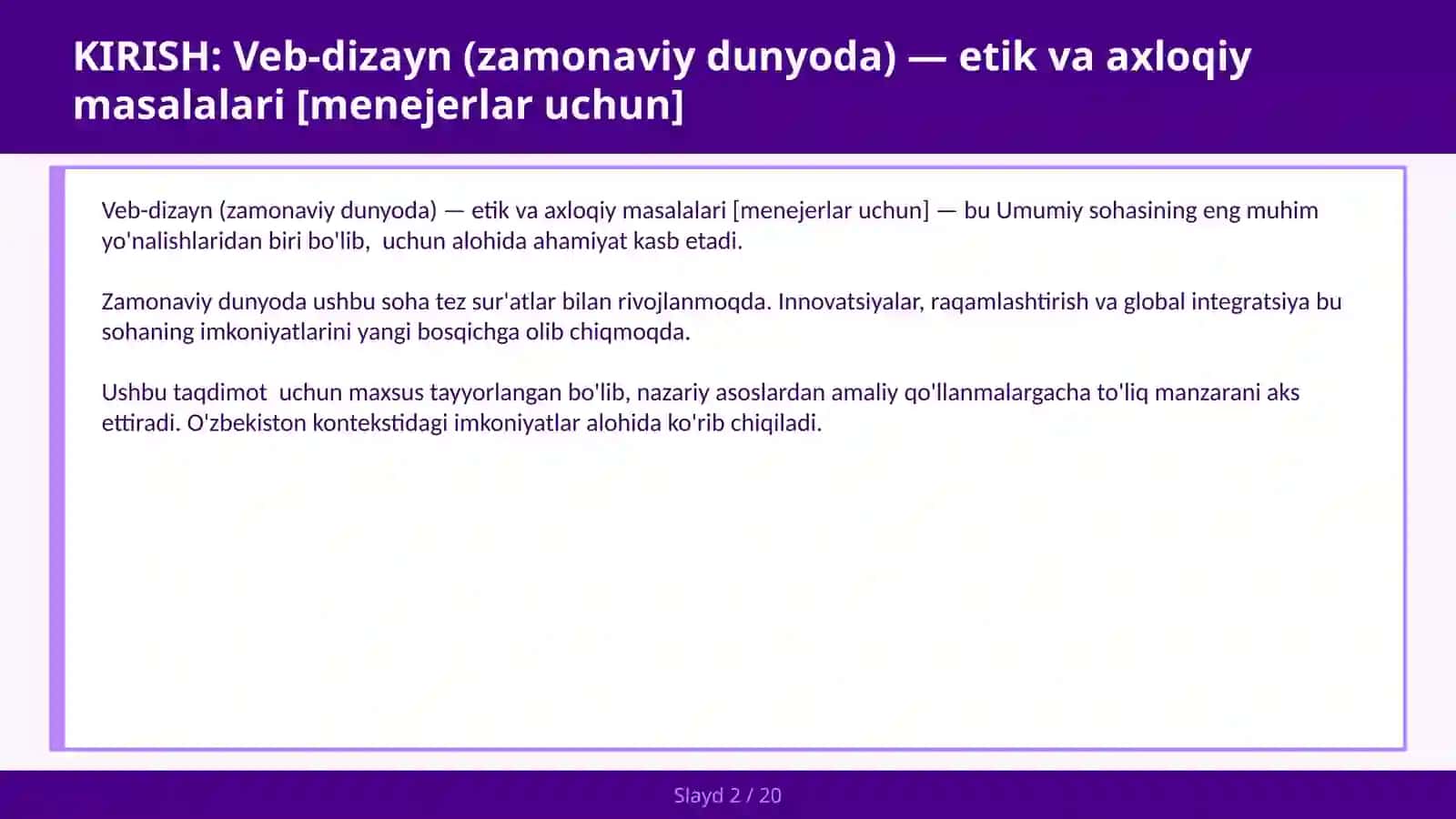VEB-DIZAYN (ZAMONAVIY DUNYODA) — ETIK VA AXLOQIY MASALALARI [MENEJERLAR UCHUN] 2