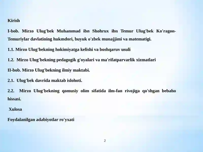 Mirzo Ulug'bek va uning ilmiy faoliyati 2