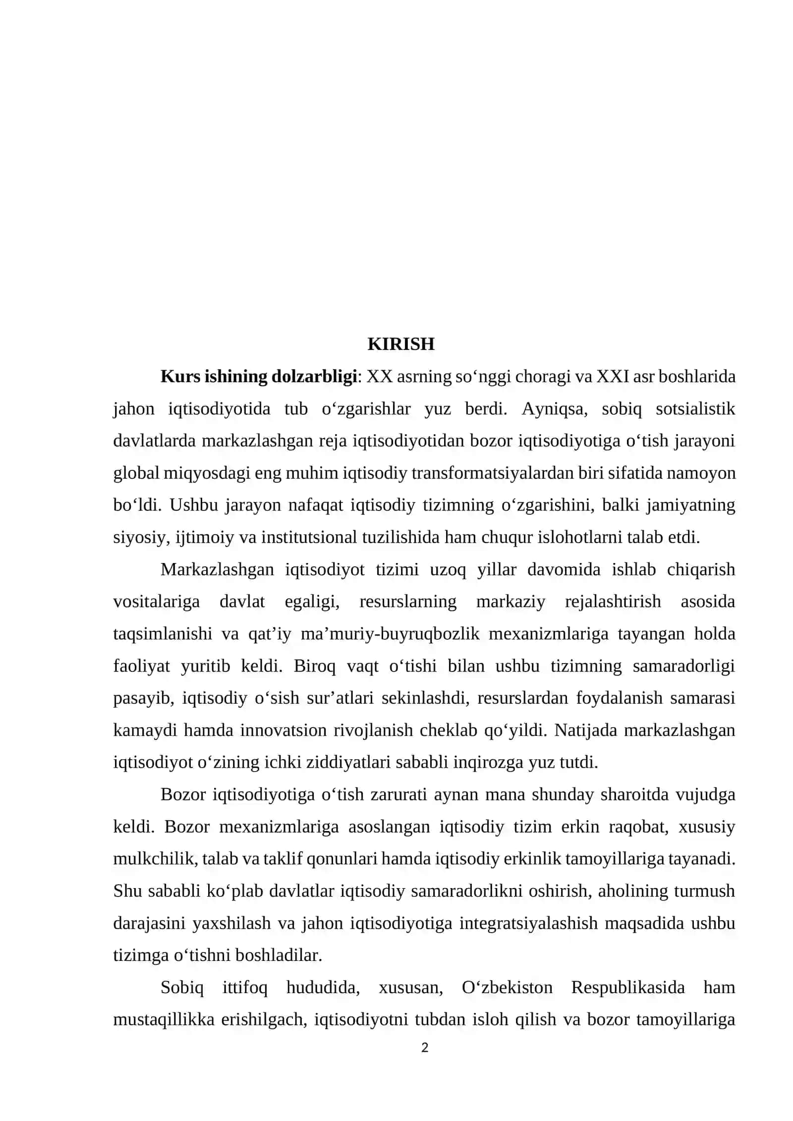 Markazlashgan iqtisodiyotdan bozor iqtisodiyotiga o‘tishning nazariy asoslari 2