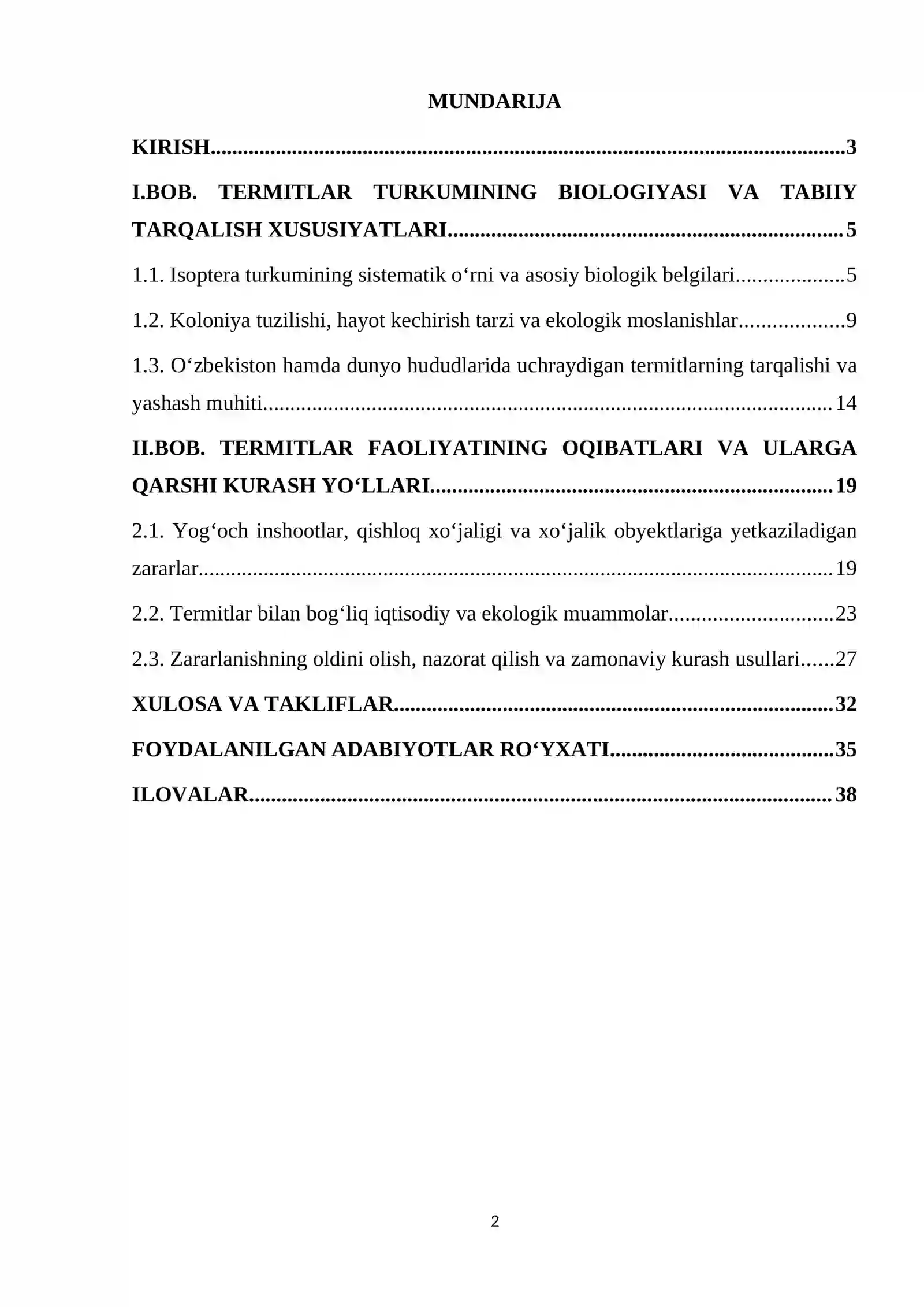 Termitlar turkumi (Isoptera) turlari: tarqalishi, zararlari va qarshi kurash choralari 2
