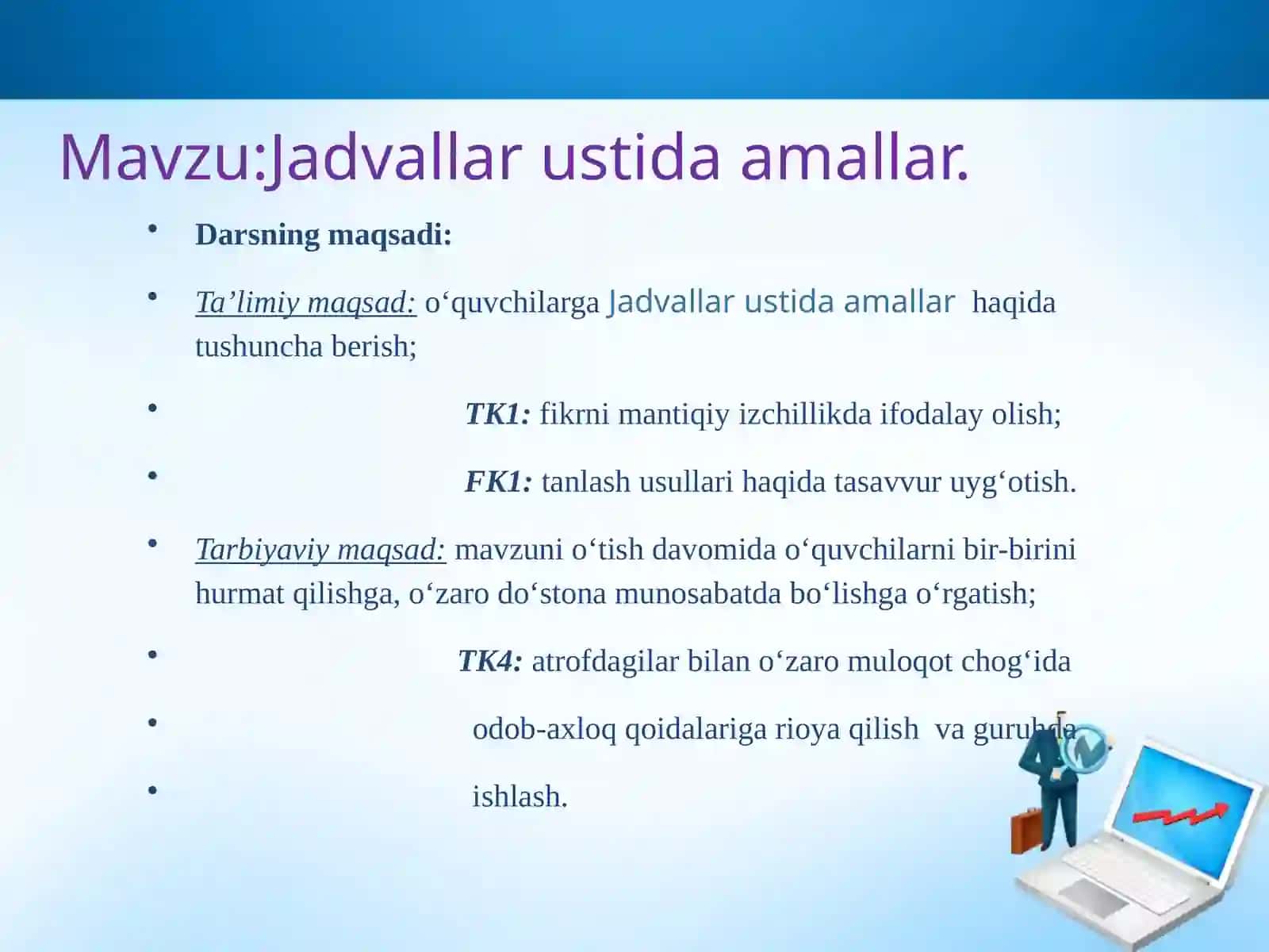 Jadvallar ustida amallar 2