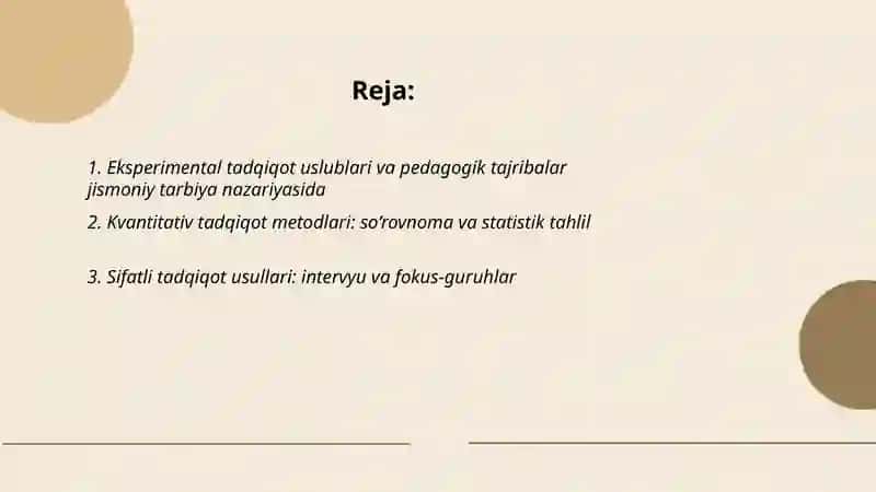 Jismoniy tarbiya nazaryasi boʻyicha olib borilayotgan tadqiqot uslublari 2