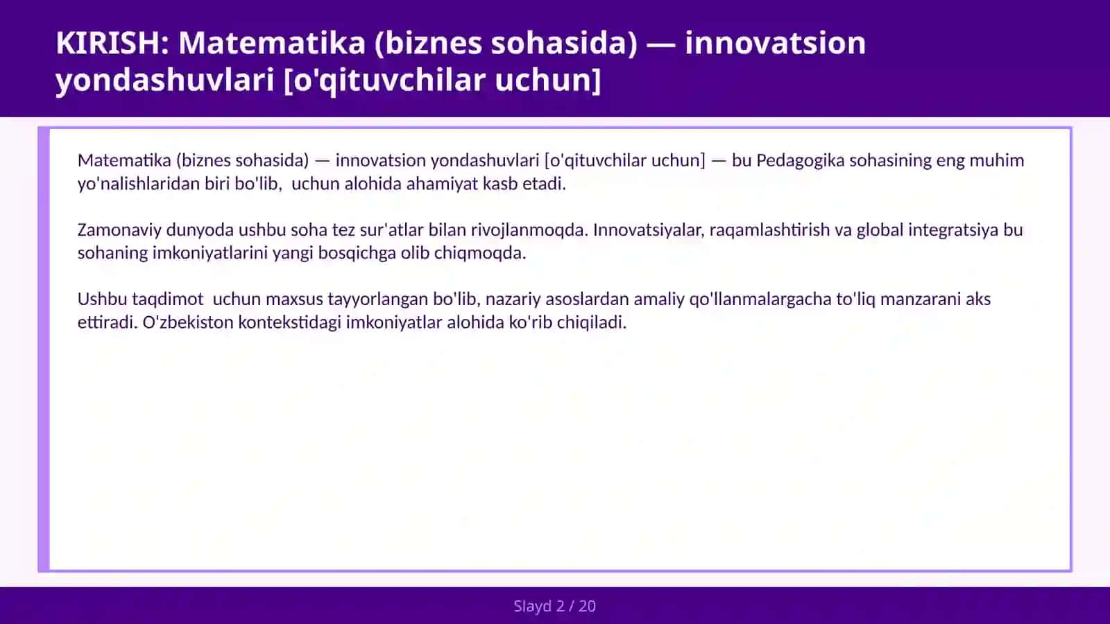 Matematika (biznes sohasida) — innovatsion yondashuvlari [o'qituvchilar uchun] 2