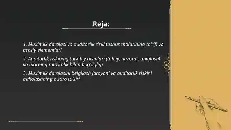 Muximlik darajasi va auditorlik riski tushunchalarining o'zaro bog'likligi 2