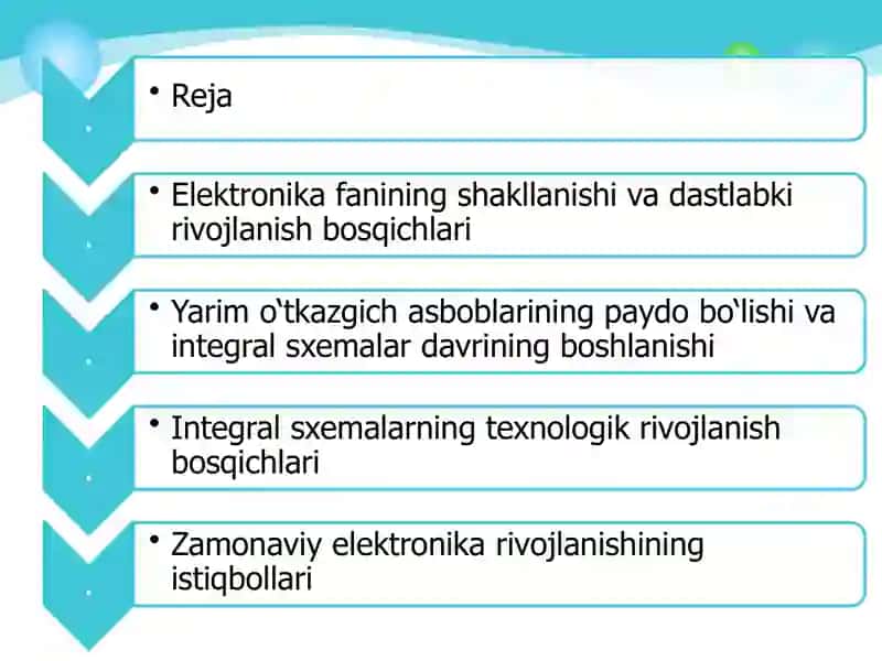 Zamonaviy elektronika  va sxemalarda diskret qurilmalaridan integrallar sxemalarigacha rivojlanishining  tarixiy davrlari  va rivojlanish istiqbollari 2