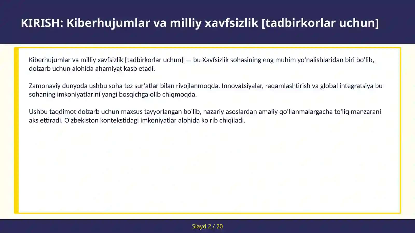 Kiberhujumlar va milliy xavfsizlik [tadbirkorlar uchun] 2