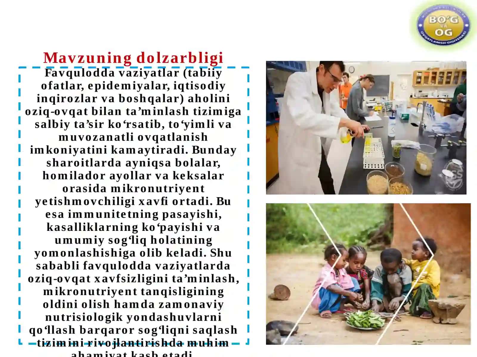 FAVQULODDA VAZIYATLARDA OZIQ-OVQAT XAVFSIZLIGI VA MIKRONUTRIYENT YETISHMOVCHILIGINING OLDINI OLISH: BARQAROR SOG‘LIQNI SAQLASH TIZIMIDA ZAMONAVIY NUTRITSIOLOGIK YONDASHUV 2