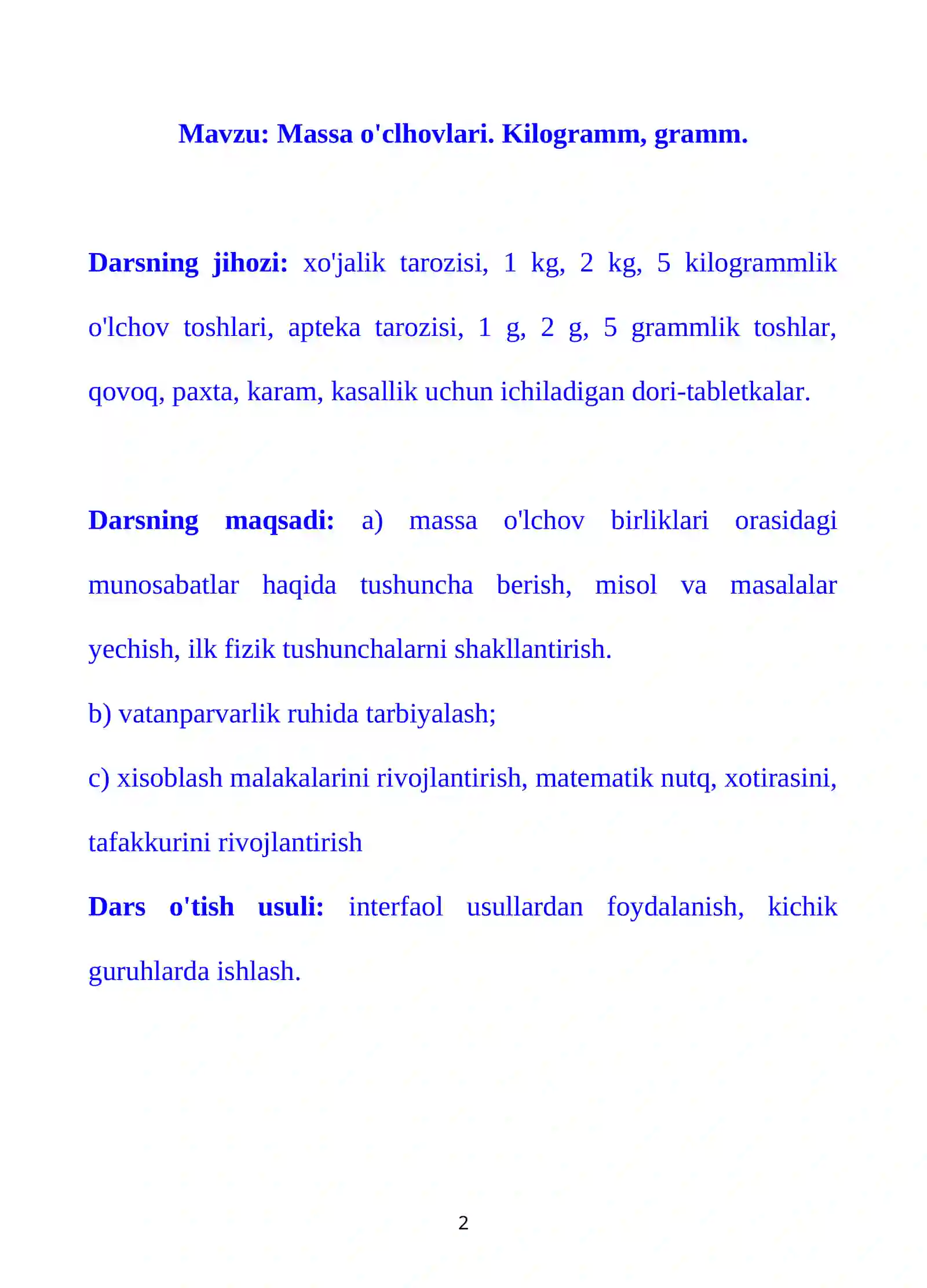 Massa o'clhovlari. Kilogramm, gramm 2