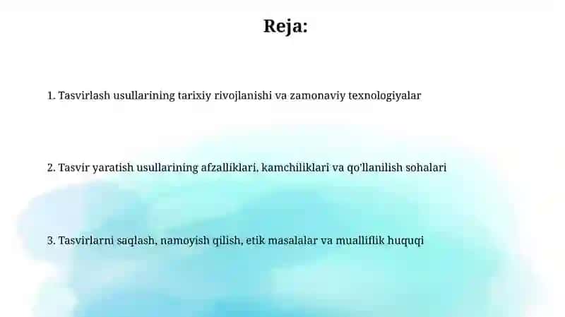 Predmetlar va hayvonlar obrazlarini yaratish usullari 2