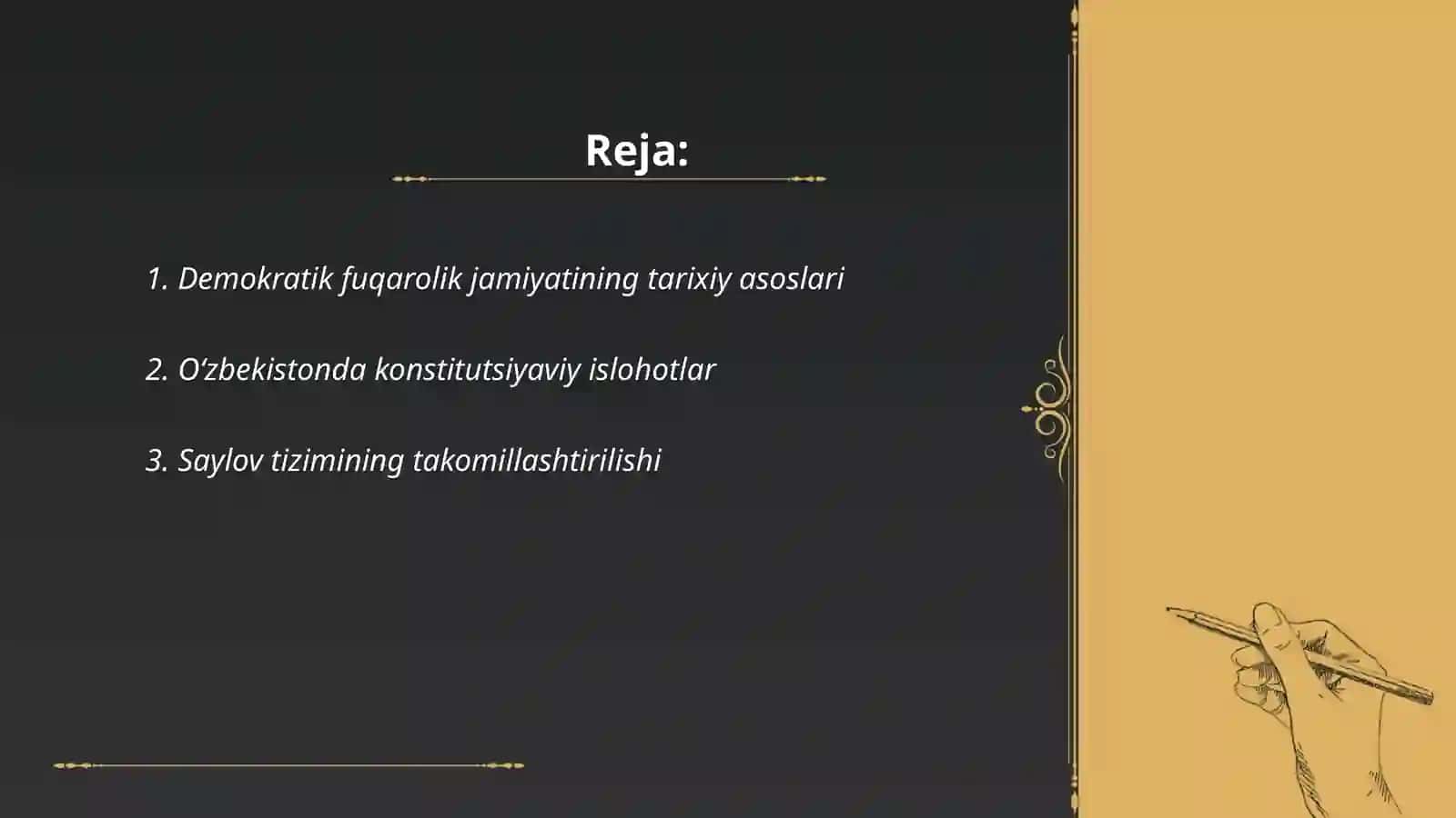 Oʻzbda demokratik fuqarolik jamiyati asoslarini shakllanishi, amalga oshirilgan siyosiy islohotlar 2