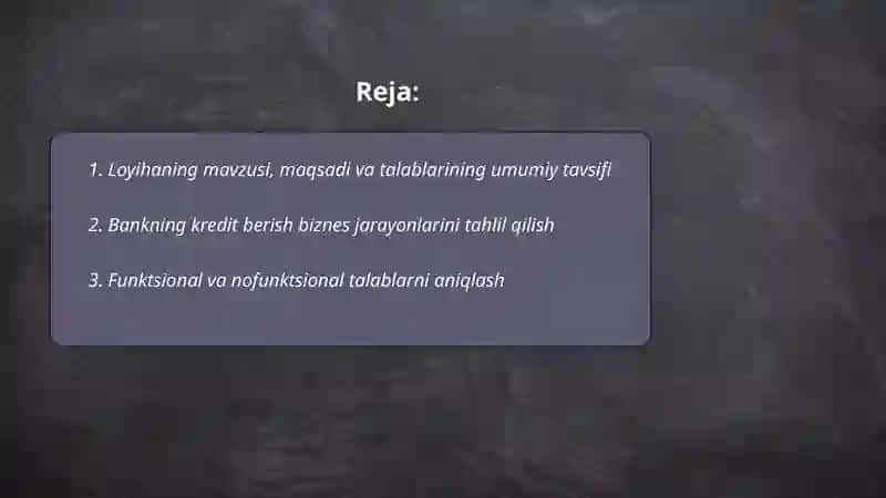 Bank mijozlari uchun kreditlar berishni ma'lumotlar bazasini loyihalash 2