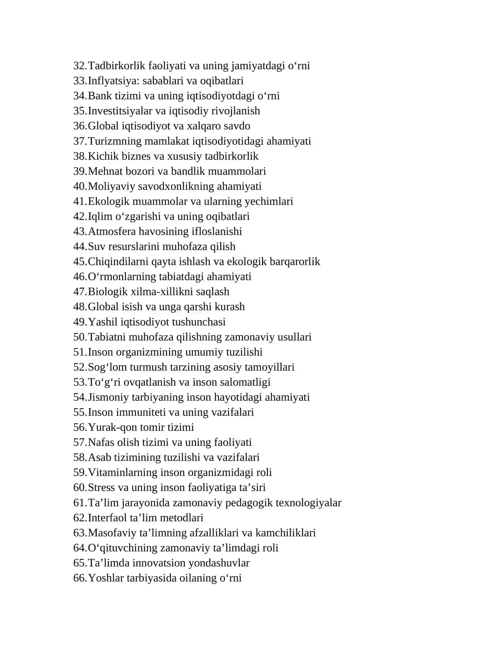 Turli fanlar bo‘yicha referat yozish uchun mavzular to‘plami 2