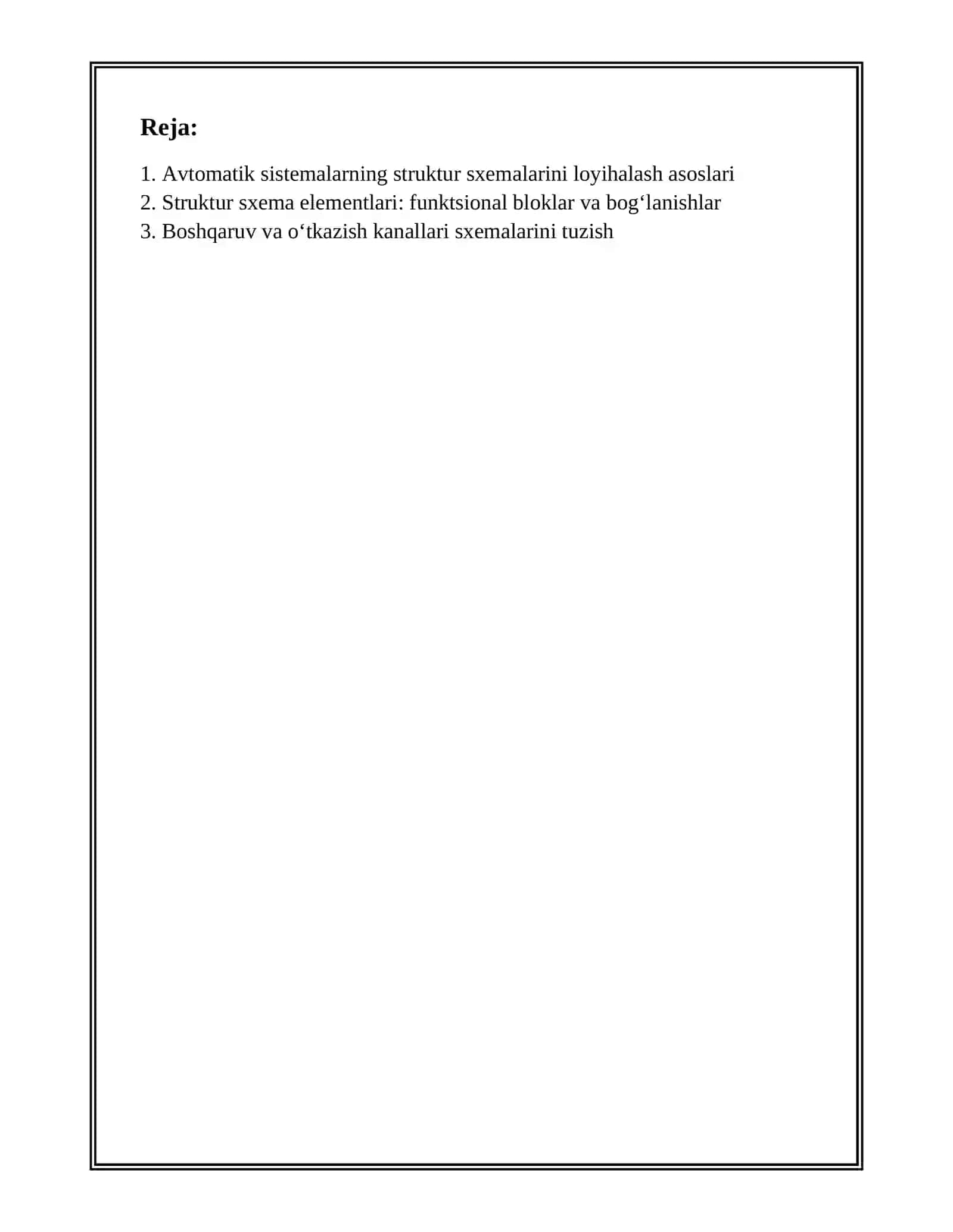 AVTOMATIK SISTEMALARNING STRUKTUR SXEMALARINI LOYIHALASH 2