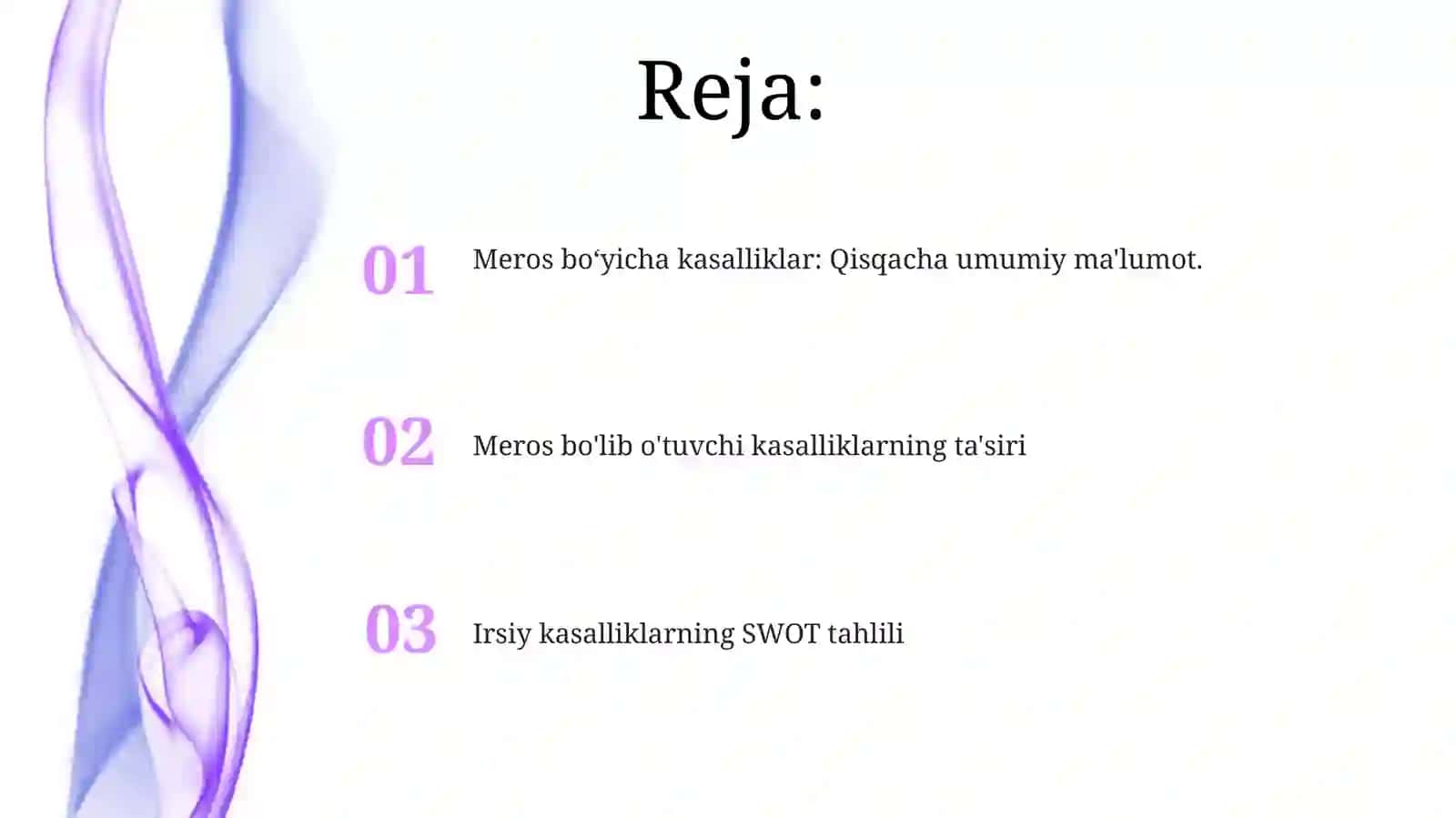 Nasldan-naslga oʻtadigan kasalliklar blits savollar, SWOT tahlili 2