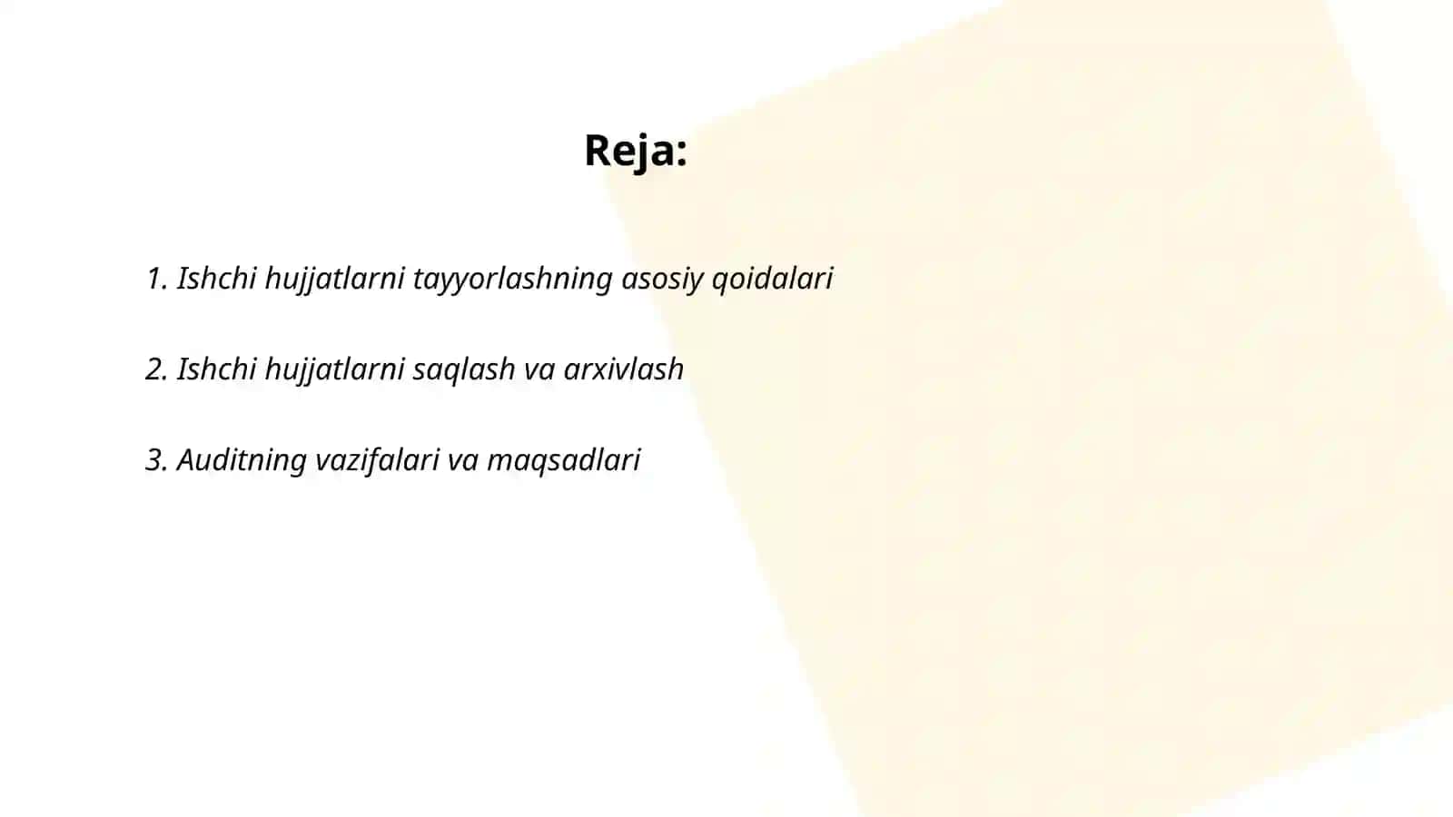 Ishchi hujjatlarni tayyorlash joyida Audit oʻtkazish va Audit natija boʻyicha dalolatnoma tuzish 2