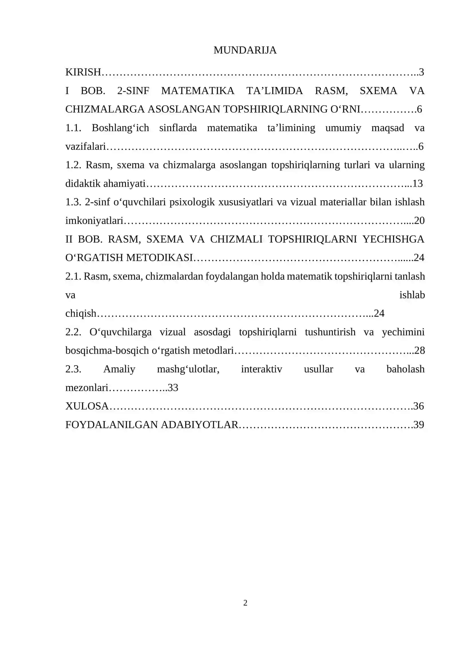 BOSHLANGʻICH 2-SINFDA MATEMATIKADAN RASM,SXEMA,CHIZMA SHAKLIDA BERILGAN TOPSHIRIQLAR VA ULARNI YECHISHGA OʻRGATISH METODIKASI 2