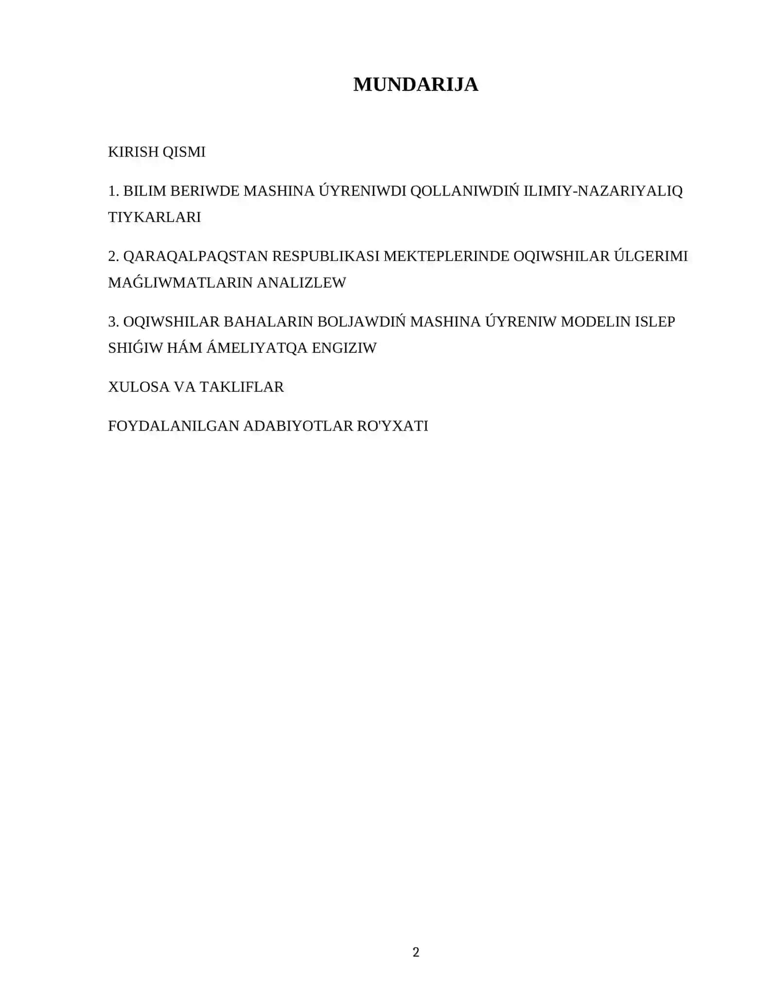 Mashina úyreniw járdeminde mektep oqıwshıları bahaların shama qılıw algoritmin islep shığıw metodikası 2