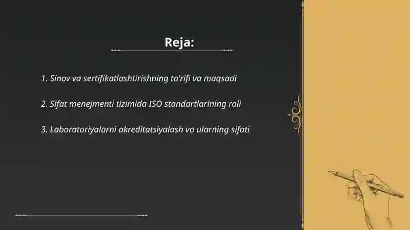 Sifat menejmenti tizimida sinov va sertifikatlashtirishning roli. 2