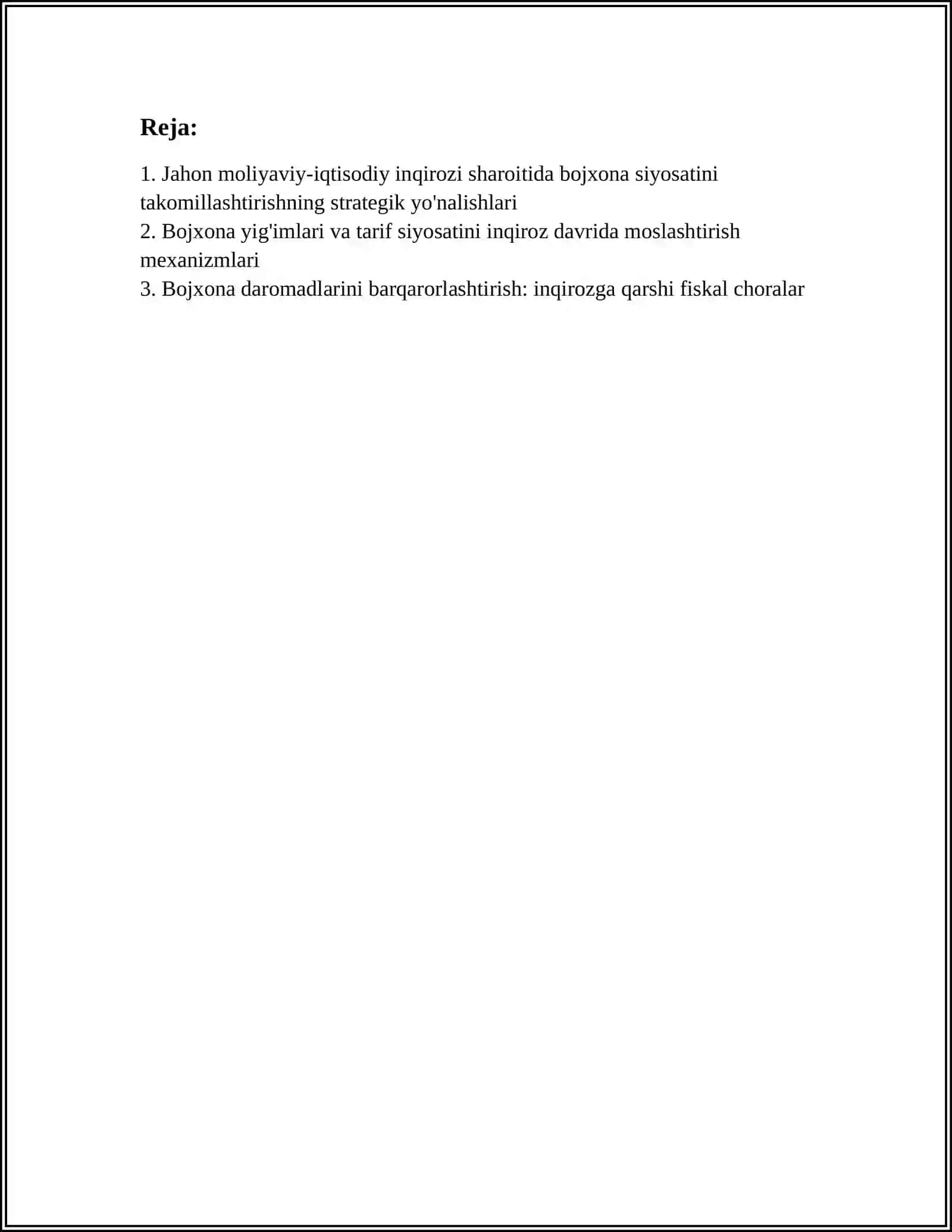 JAHON MOLITAVIY-IQTISODIY INQIROZI DAVRIDA O‘ZBEKISTON RESPUBLIKASI BOJXONA SIYOSATINI TAKOMILLASHTIRISH 2