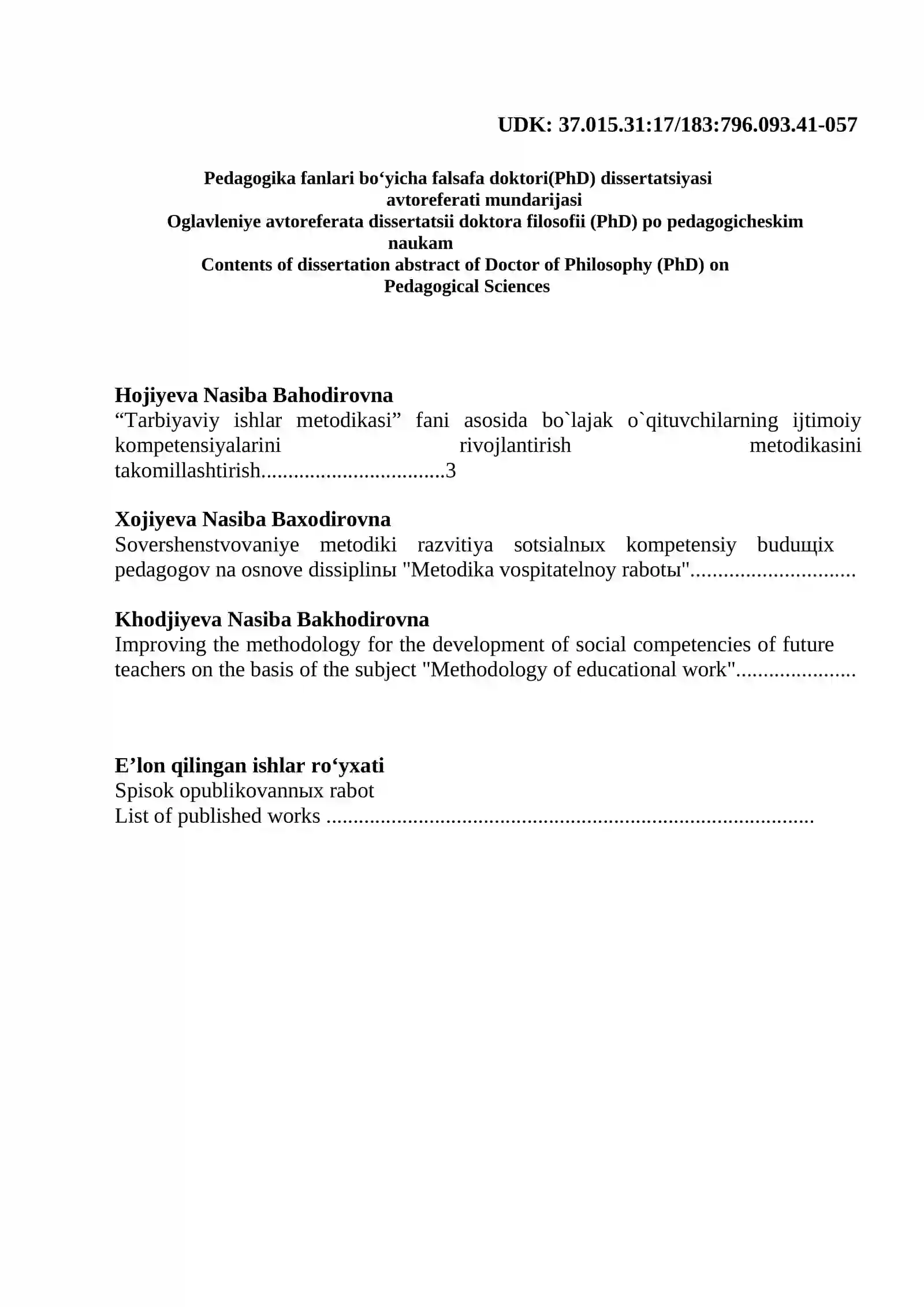 "Tarbiyaviy ishlar metodikasi" Fani Asosida Bo`lajak O`qituvchilarning Ijtimoiy Kompetenstiyalarini Rivojlantirish Metodikasi 2