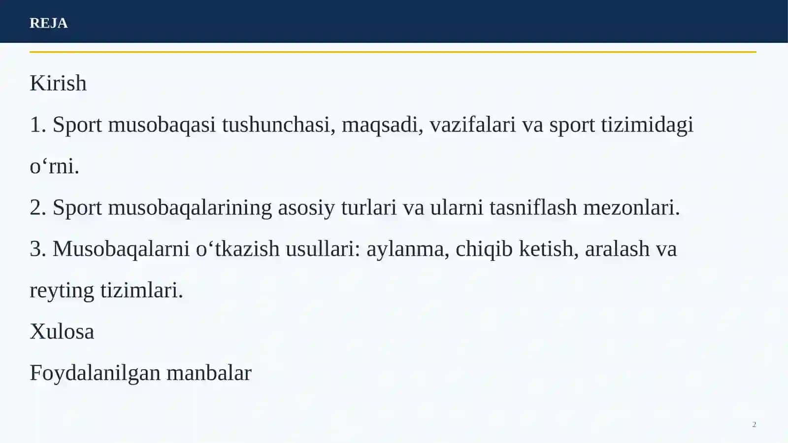 SPORT MUSOBAQALARINING TURLARI VA ULARNI O‘TKAZISH USULLARI 2