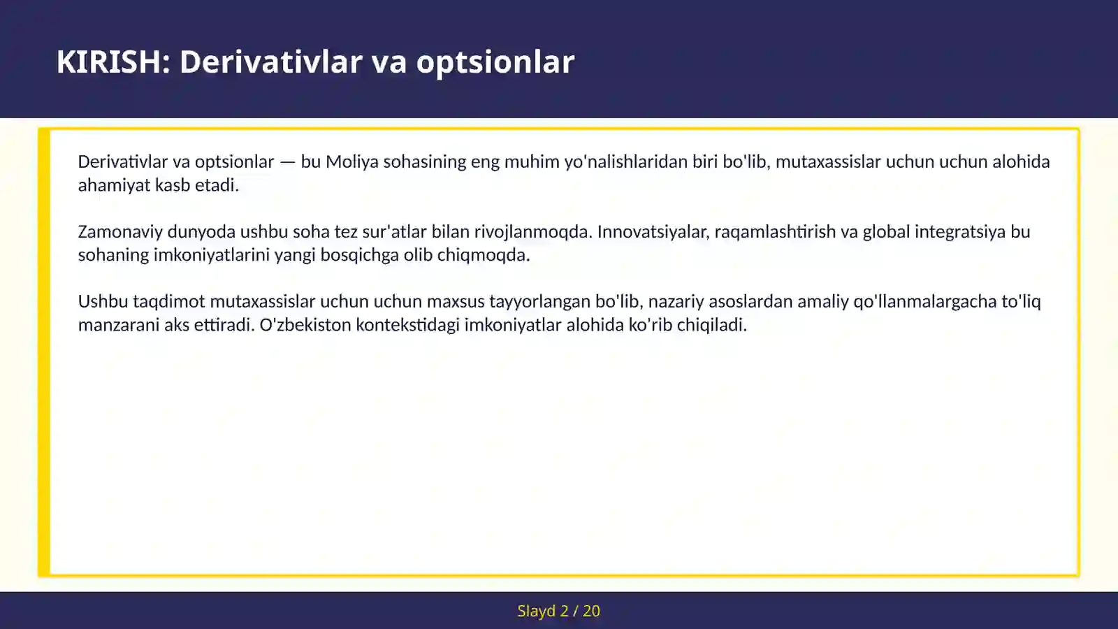 Derivativlar va optsionlar 2
