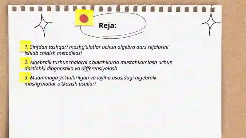 Sinfdan tashqari mashgʻulotlarda algebraik materiallarni oʻrgatish metodikasi 2