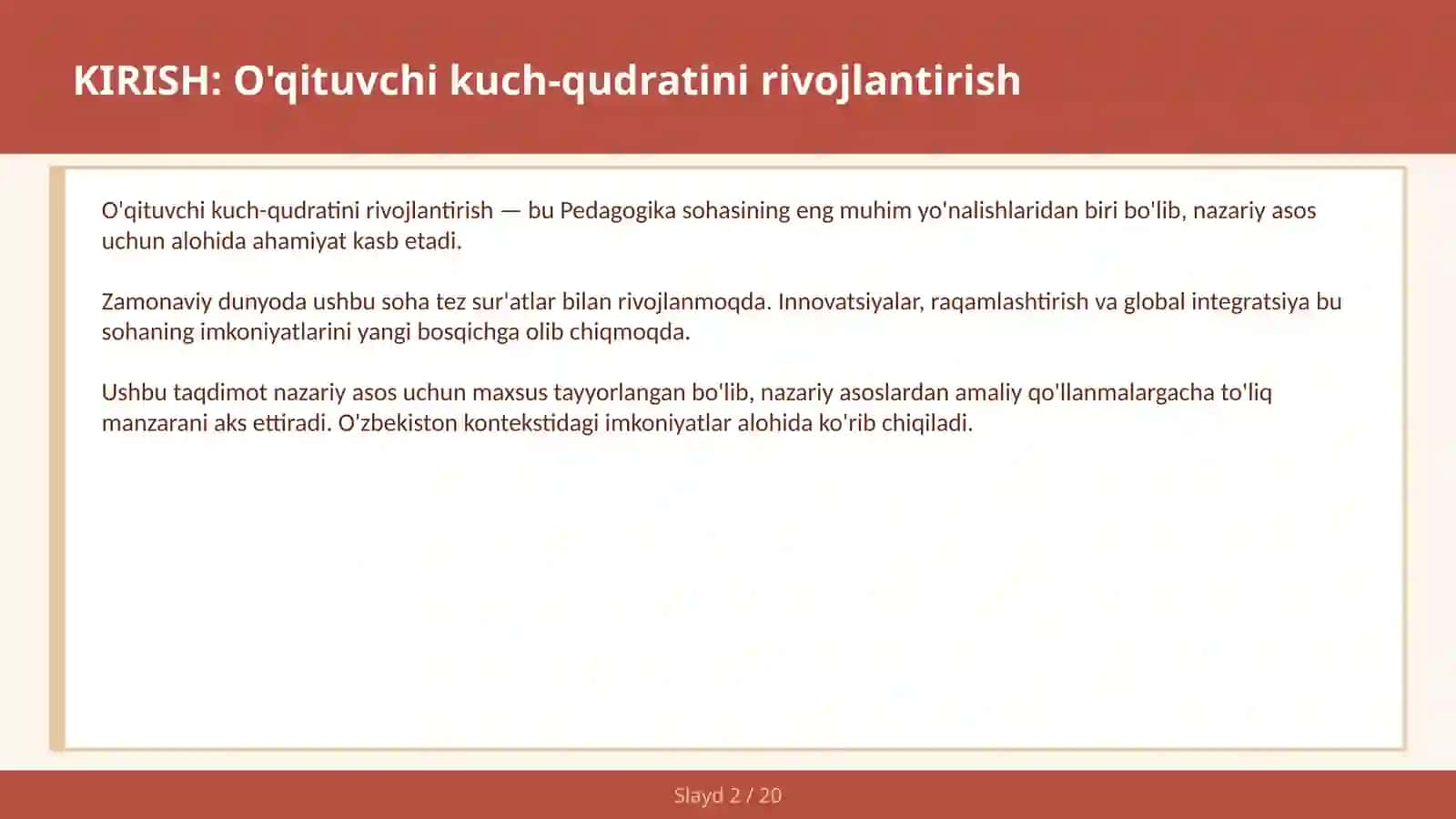 O'qituvchi kuch-qudratini rivojlantirish 2