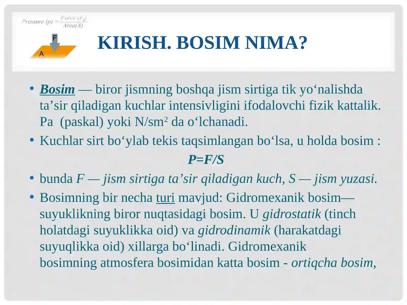 Bosim va uning o'lchov birliklari 2