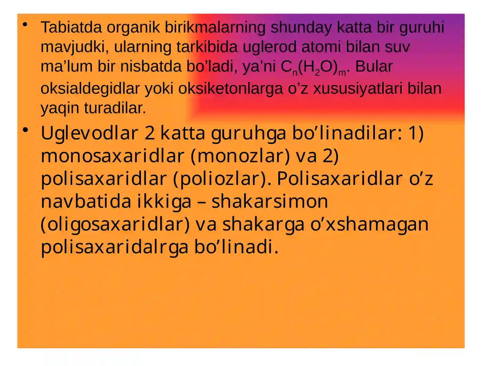 Uglevodlarga umumiy tarif 2