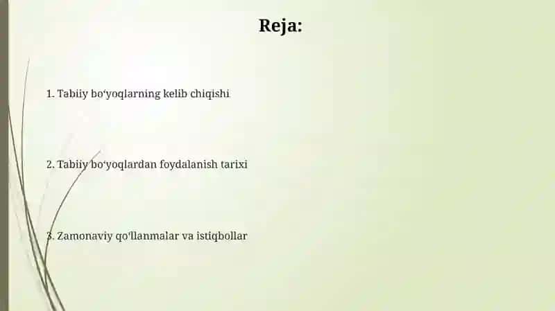 Tabiiy boyoqlar: kelib chiqishi Va qollanilishi 2