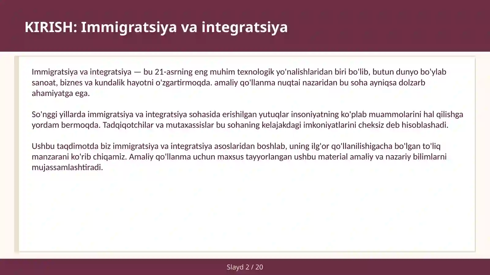 IMMIGRATSIYA VA INTEGRATSIYA 2