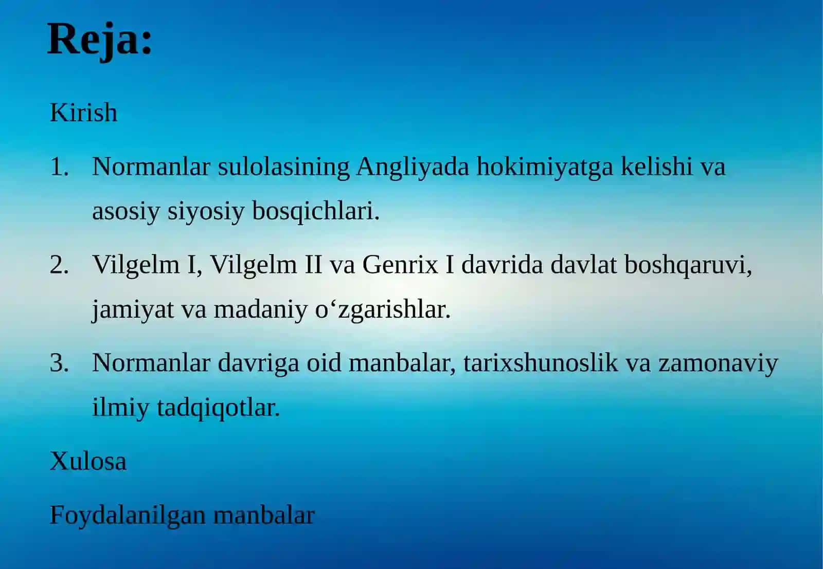 ANGLIYANI BOSHQARGAN NORMANLAR SULOLASI (1066–1135) TARIXIGA OID ILMIY TADQIQOTLAR 2