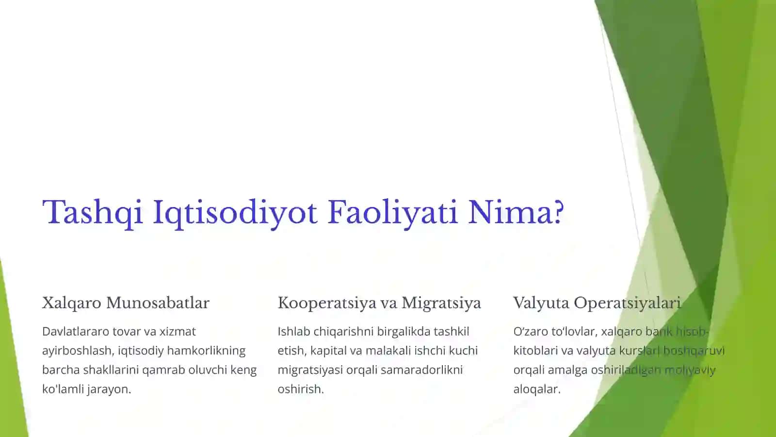 Tashqi iqtisodiyot faoliyati. Asosiy tushunchalar va rivojlanish yo‘llari 2