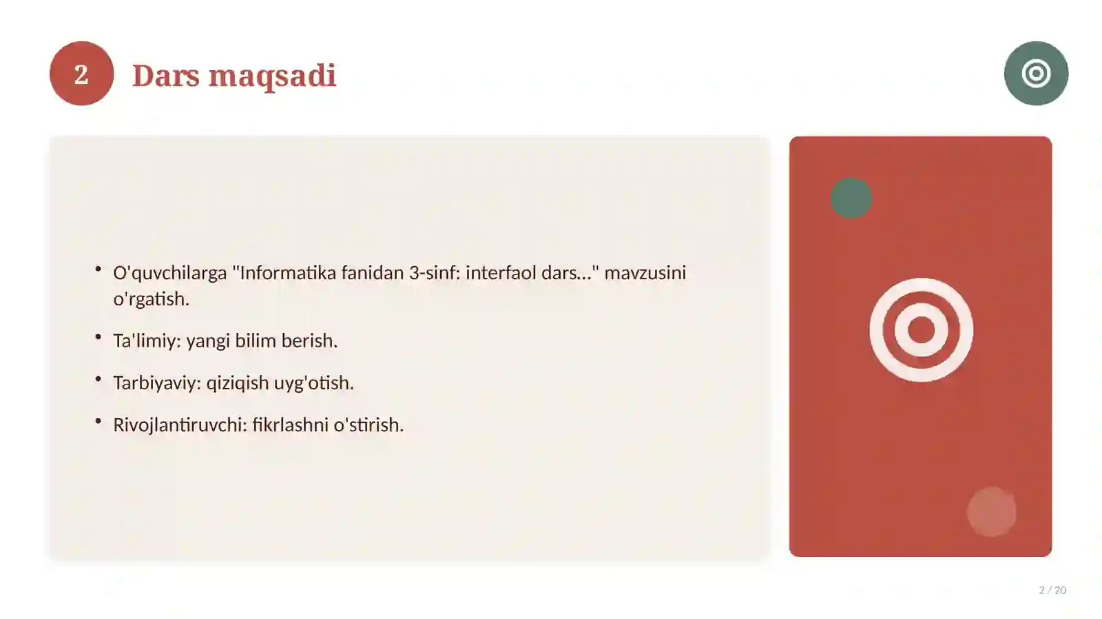 Informatika fanidan 3-sinf: interfaol dars ishlanmasi 2