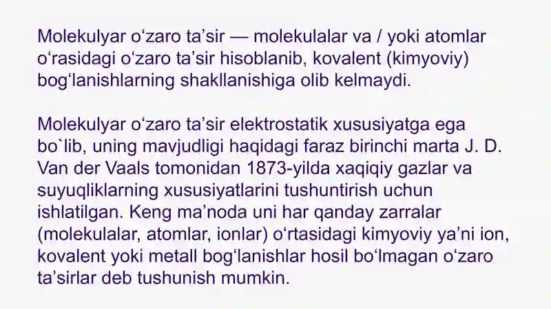 Molekulalararota'sirlar. Van-Der-Vaalskuchlari 2