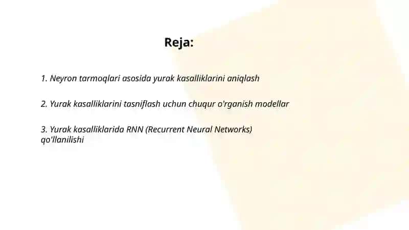 Neyron torlariga asoslanganyurak kasalliklarini sinflarga ajratish modellari va algaritmlari 2